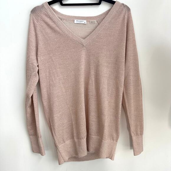 Equipment Femme Pink Small Shimmer Wool Blend Metallic V-Neck Light Sweater - Picture 2 of 7